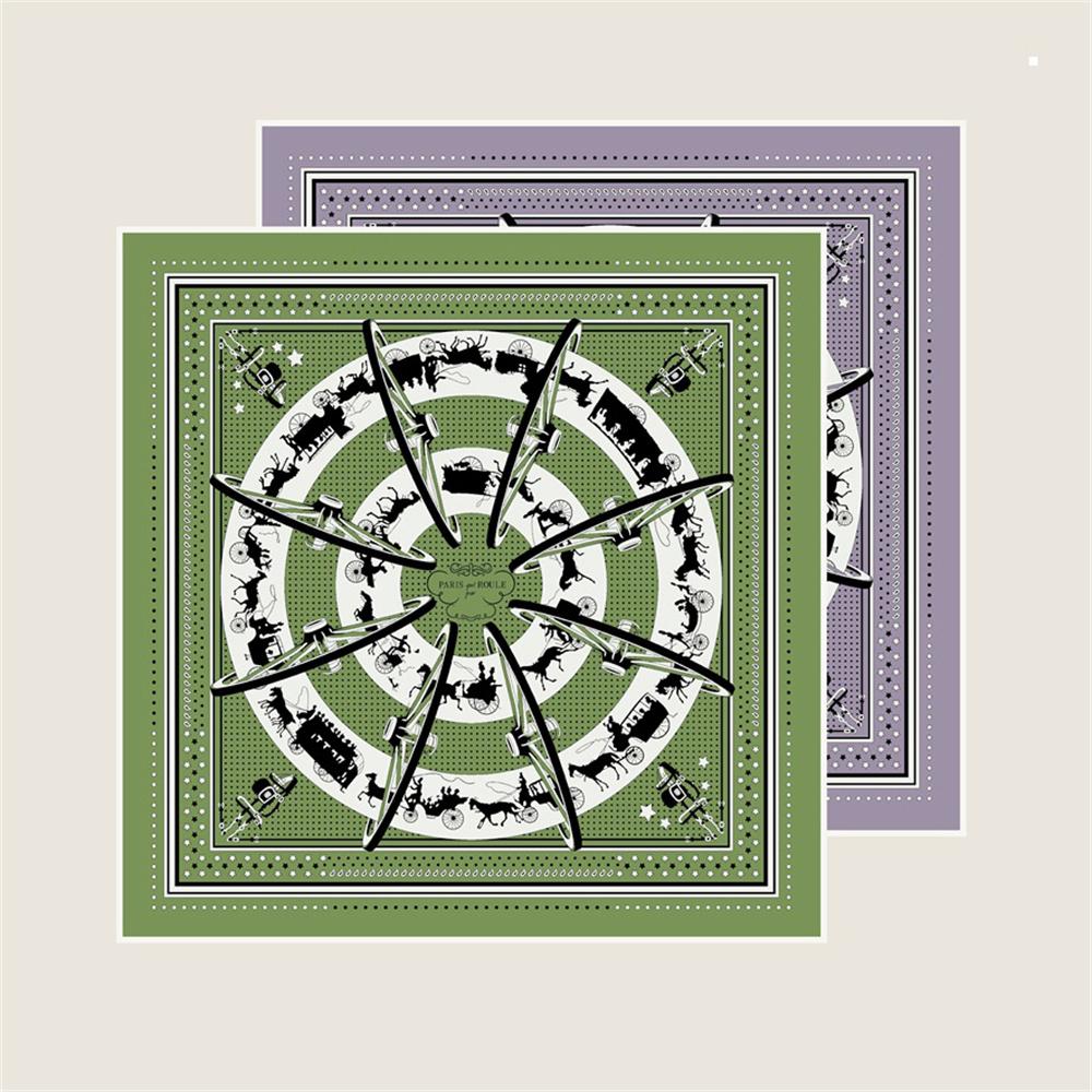 POBING Manual Hand Rolled Twill Silk Scarf Women Carriage Double Print Square Scarves Wraps Echarpes Foulards Femme Hijab 90CM