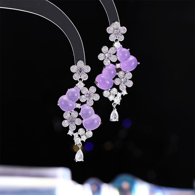 

Серьги-игл в виде цветка тыквы в китайском стиле с глазурью, легкие, роскошные, с микро-инкрустацией, из серебра 925 пробы, женские