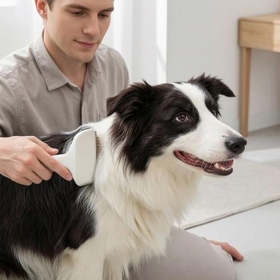 Curved Head Pet Comb Dense Teeth Deshedding Brush with Non-Slip Handle Gentle Pet Grooming Brush for All Coat Types Dogs Cats