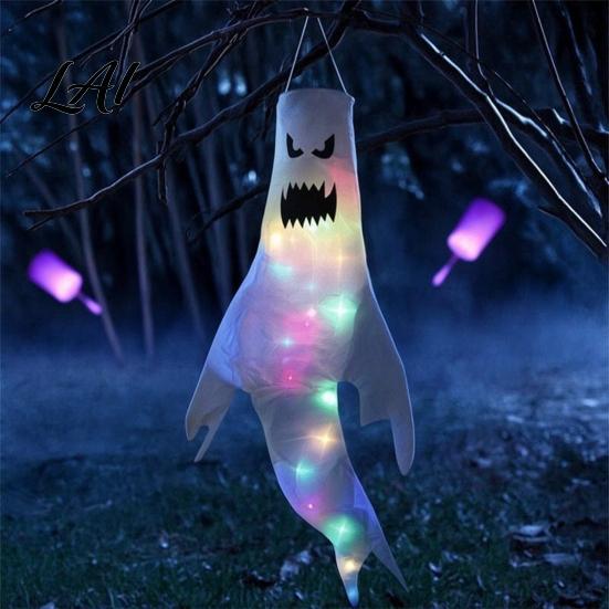 Halloween Garden Atmosphere Lights 47 Inch Hanging Ghost Windsock with LED Lights Luminous Flying Ghosts Front Door Decor Flag Wind Socks for
