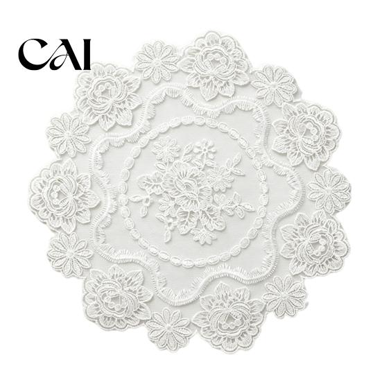 Vintage Floral Lace Placemats Retro Placemat, White Doilies, Embroidered Table Mat, Washable Pads for Small Tables Sheer Mesh Doily Tea Cup,