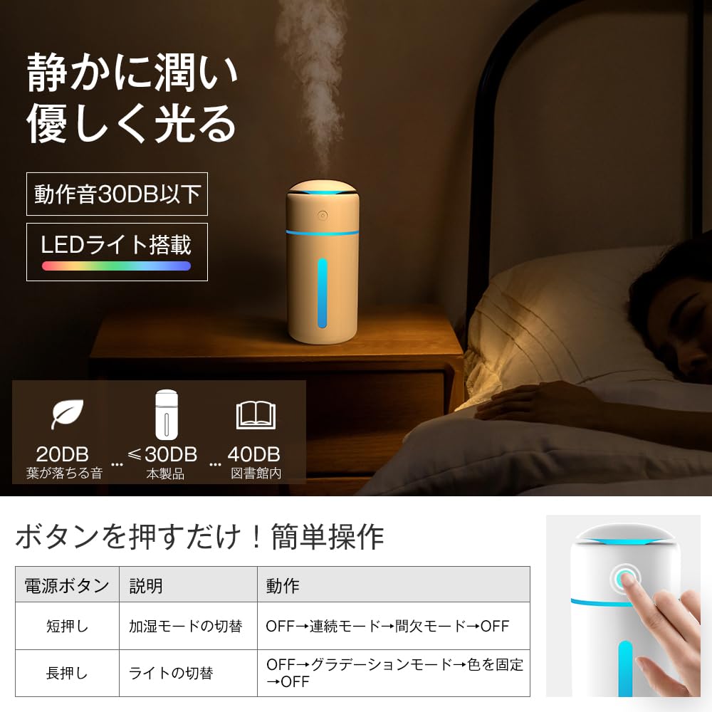 For Rechargeable Tabletop Humidifier with Sterilizing 350ml Large Ultrasonic Hypochlorous Acid Water Quiet 2 Mist LED Dryness Pollen Leakproof