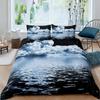 Seawater Bright Moon At Sea Starry Night Sky Galaxy Summer Hawaiian Holiday Comforter Cover,Deep Ocean Duvet Cover,Bedding Set
