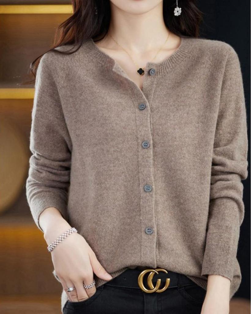 Autumn Knit Solid Long Office Plus Sizes [ODFMCE] Women's Cardigan, Color, Sleeve, Wear, Simple, Elegant, Stylish, (JP, Alphabet, M, Khaki)