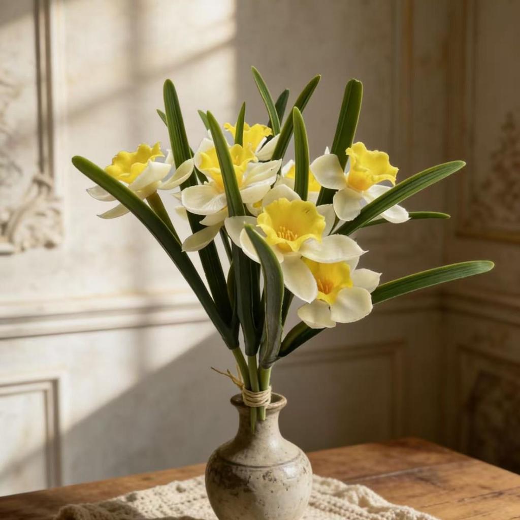 Narcissus Artificial Flower Bouquet - Potted Office Decor for Camping and Home