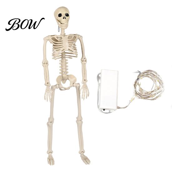 Secret Room Escape Props 36 Inches LED Light Up Halloween Skeleton, 3FT Life Size Full Body Skeleton Figure Posable Plastic Human Bones with