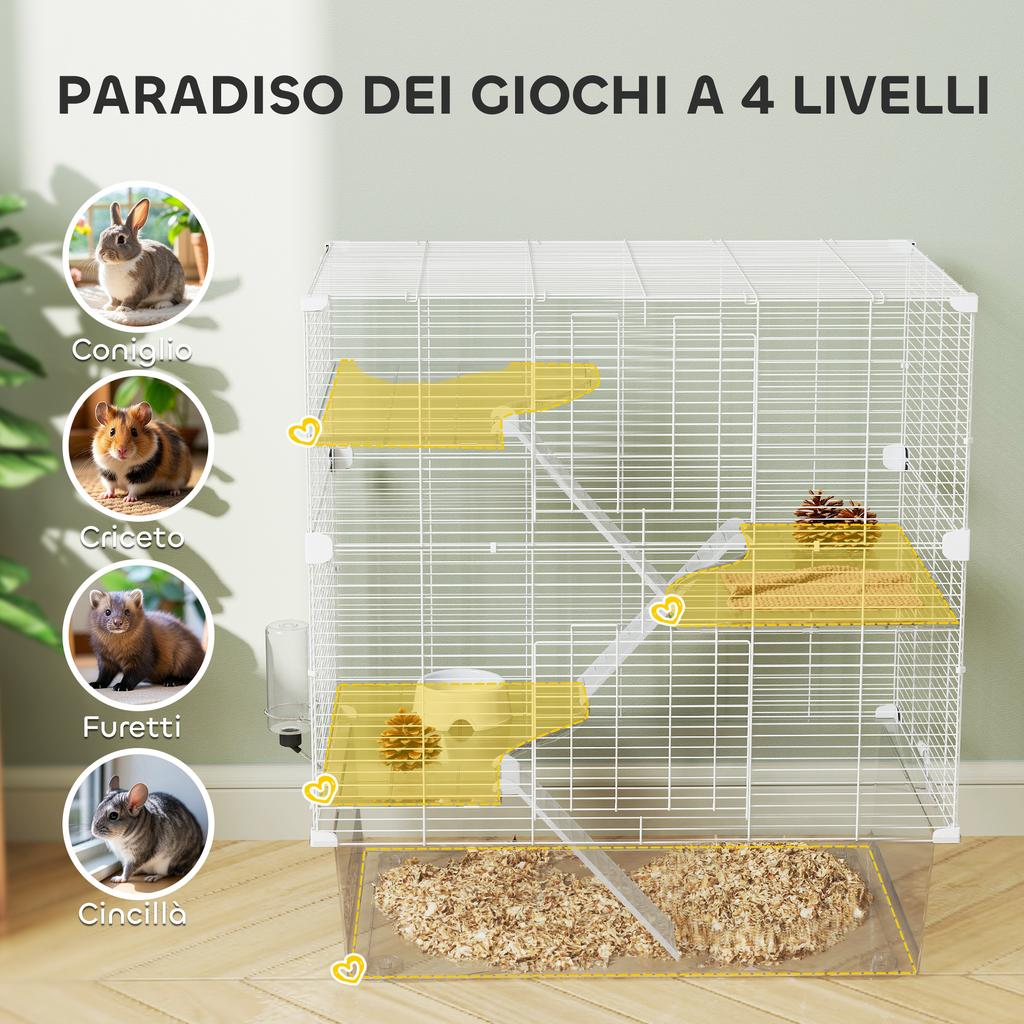 Multi-Level Rodent Cage with Accessories Included, Made of Steel, PET and PS, 73x47x80 Cm, White