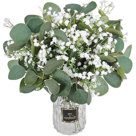 DEEMEI 18 шт. Гипсофила Искусственные Цветы Эвкалипт Букеты Искусственные Белые Букеты Гипсофилы Реалистичные Искусственные Цветы для White21pcs