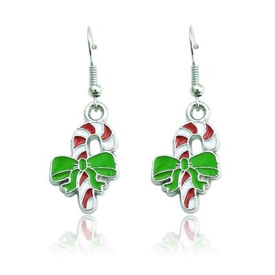 2018 European & American Christmas Candy Cane Earrings: Festive Red, White, & Green Pattern