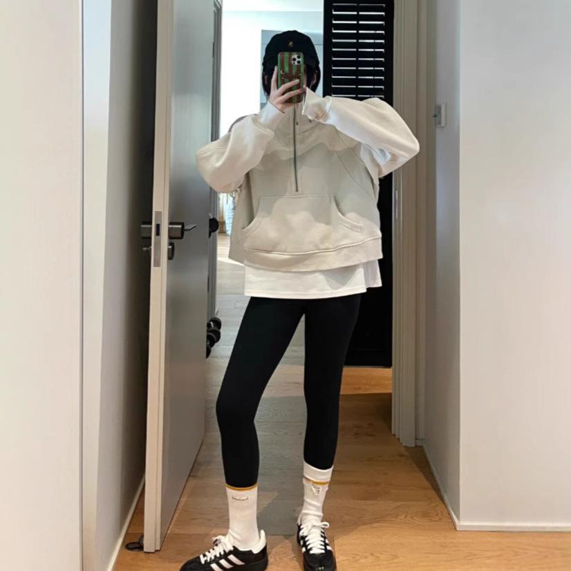 

Gray Short Stand-up Collar Half-zipper Sweater Women s Small Man Without Hat Autumn and Winter Inner Top Thin XL сірий колір