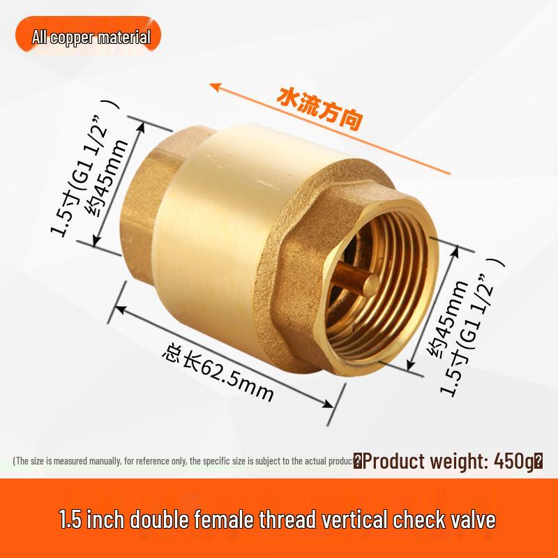All-Copper 1-Inch Vertical Spring Check Valve with Male/Female Threads, One-Way Backflow Preventer for Water Pipes and Meters.