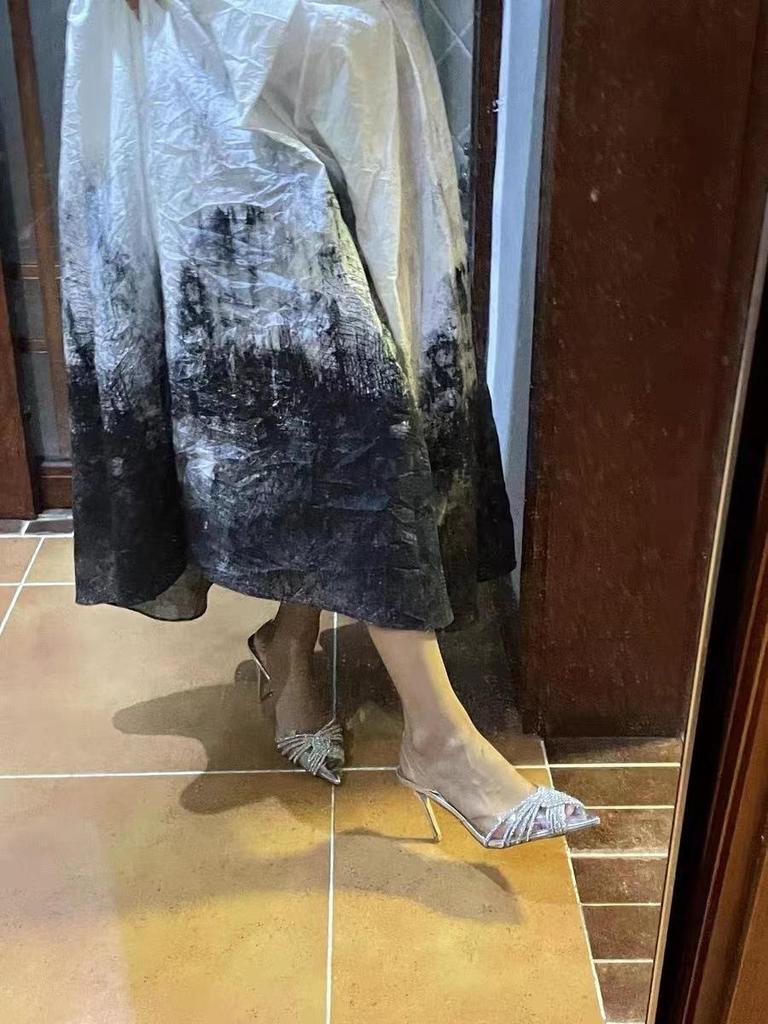 Transparent sandals Baotou crossed rhinestone high heels spring and summer 2025 new back empty shallow mouth sweet banquet wedding shoes