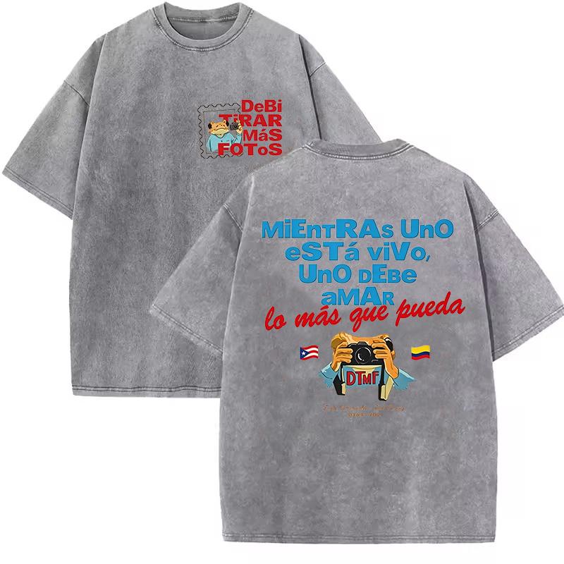 T-shirt alla moda Hip Hop Rapper Bad Bunny Cotone Lavato Vintage Debi Tirar Mas Fotos DTMF Abbigliamento Uomo