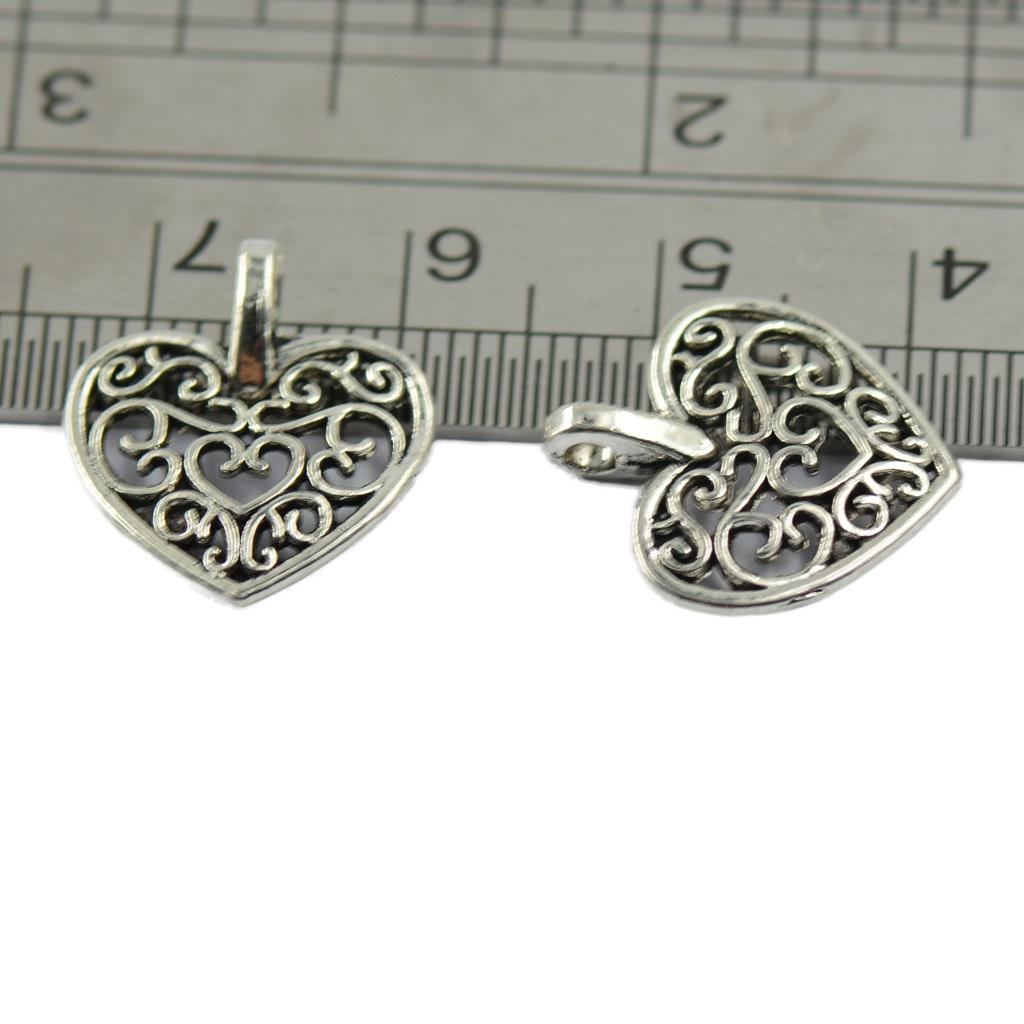 50 Pcs Tibetan Silver Filigree Heart Charms Pendants DIY Jewelry Making