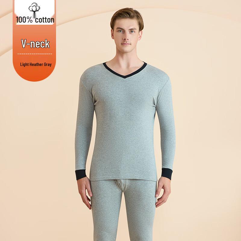 LangSha Men s V-Neck Cotton Thermal Underwear Set
