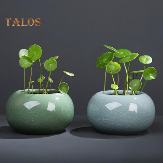 Ceramic Bowl Lotus Planter Round Mini Flowerpot Glazed Bonsai Bowl Lotus Pot for Planting Pennywort Small Hydroponic Plants