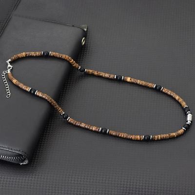 Personalized Men Natural Coconut Husk Necklace 20 Inches Stainless Steel Buckle Neck Accessories Gift For Him Wood Collar Homme