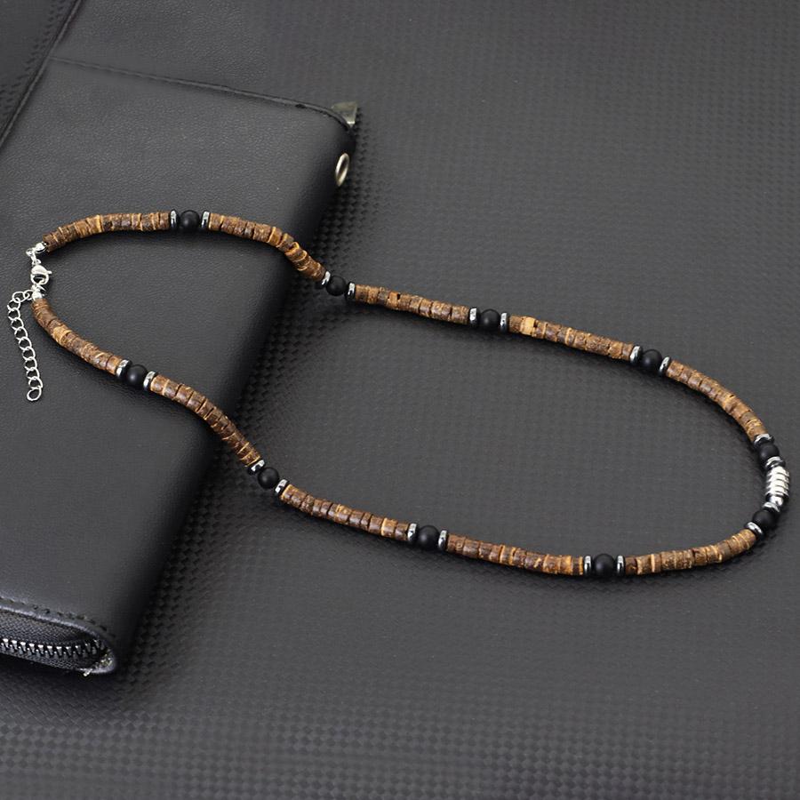 Personalized Men Natural Coconut Husk Necklace 20 Inches Stainless Steel Buckle Neck Accessories Gift For Him Wood Collar Homme