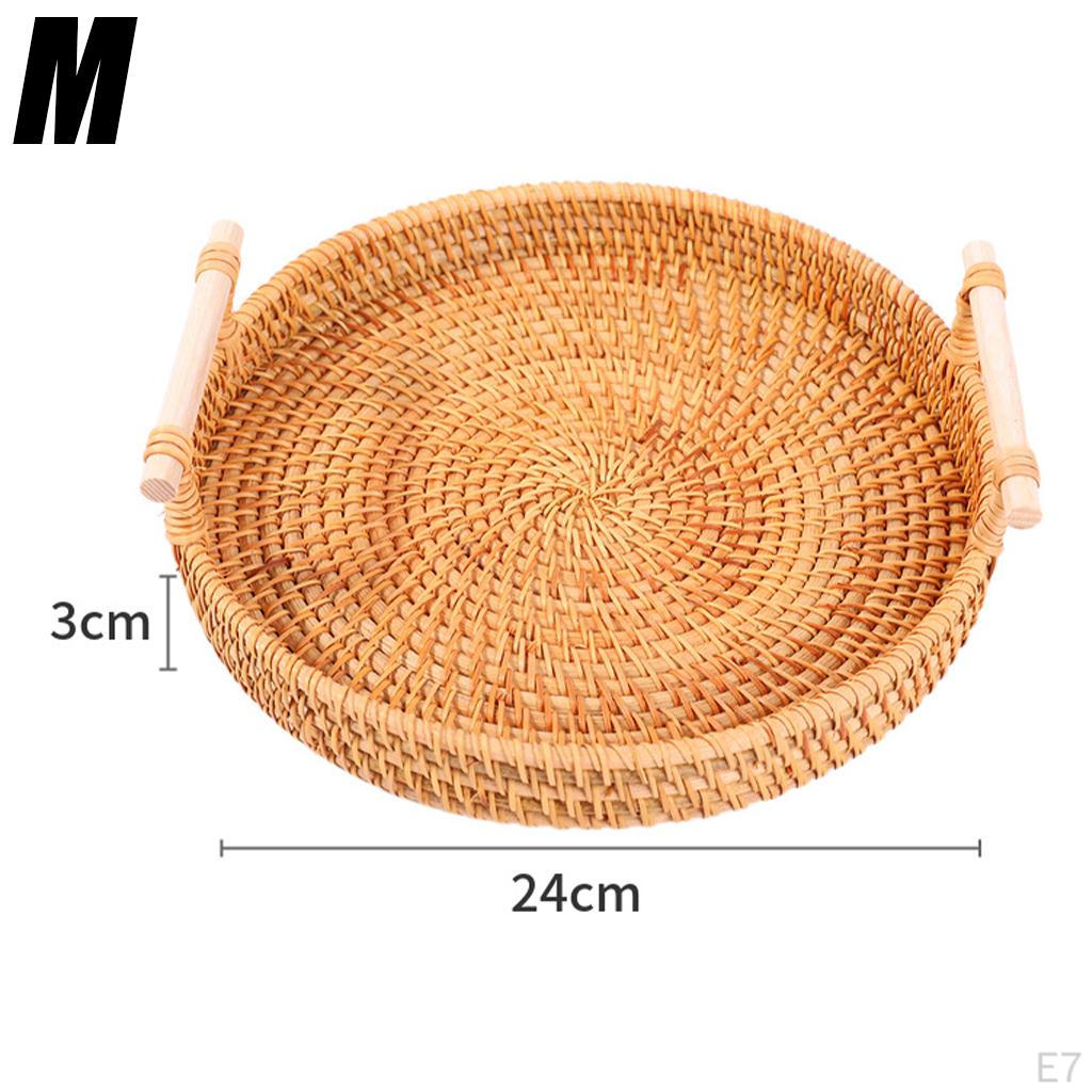 Round Rattan Basket Durable Handwoven Bread Decorative Organizer Rustic Style Snacks Biscuits with