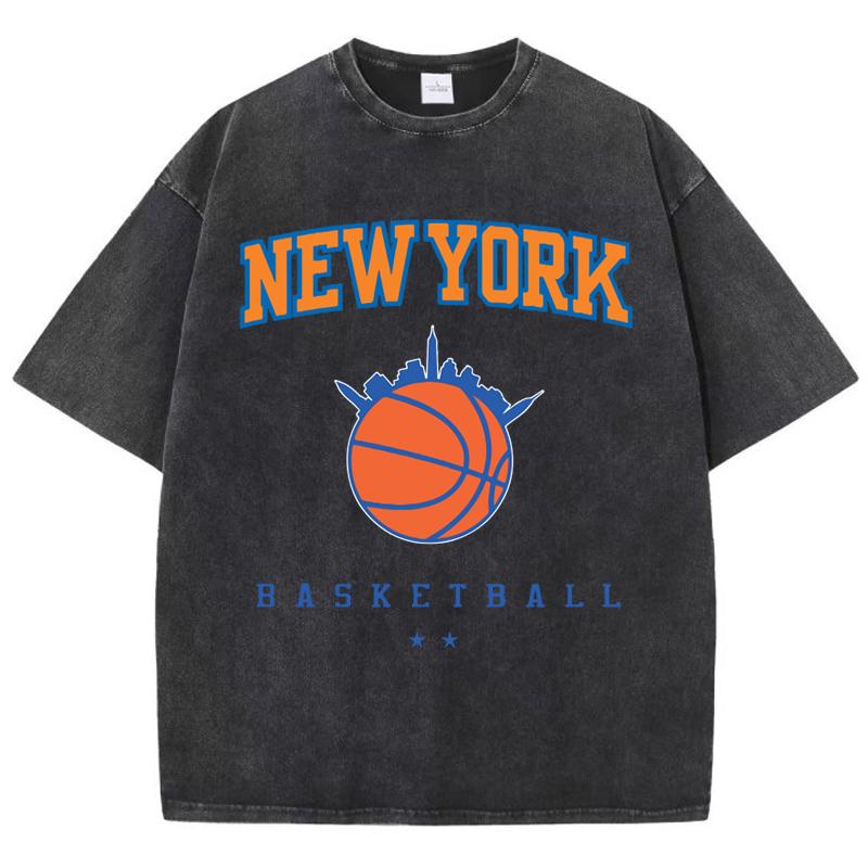 Women'S Cotton Washed T-Shirts All-Math O-Neck Distressed Tops New York Basketball Printing Short Sleeve Summer Female Clothes