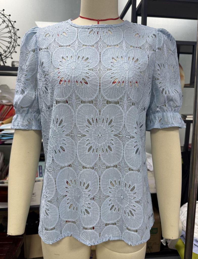 European American Women's Summer Lace Puff Sleeve Top TK2026