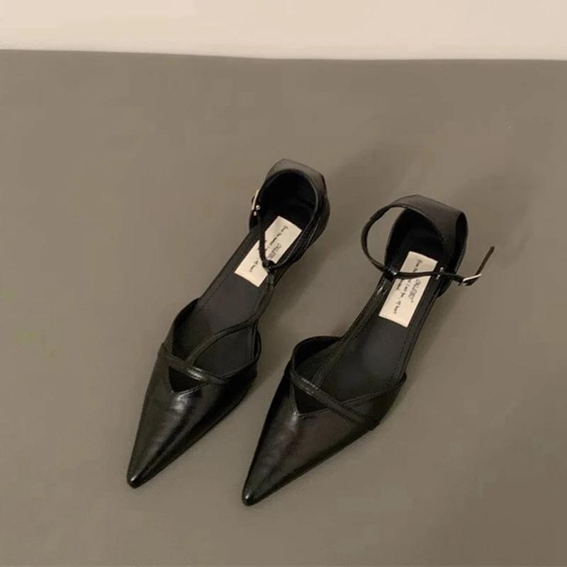 

Мода Весна осень Новые Женские Сандалии Мода Острый Носок Мелкие Женские Элегантные Туфли-Слингбэки Тонкий Низкий Каблук Уличные Платье Туфли 35