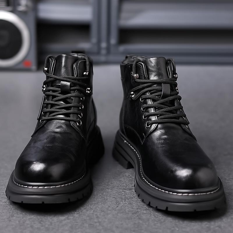 Autumn Winter New Men's Genuine Leather Boots High Top Work Suit Boots Cool Knight Motorcycle Boots Men's Business Short Boots
