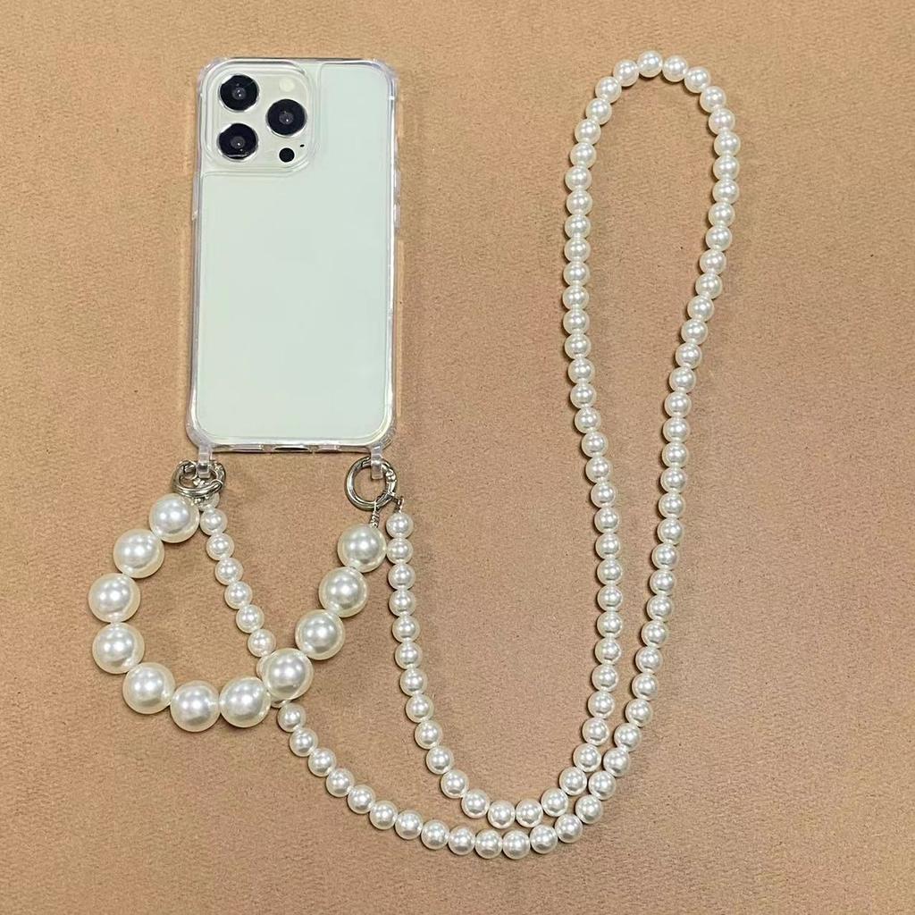 DIY Luxury Pearl Chain Crossbody Strap Shockproof Acrylic Lanyard Phone Case for iPhone 17 16 13 12 PRO 15 Pro Max X XS 7 8 Plus
