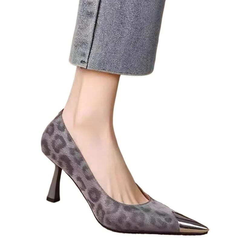 Fashion Leopard Women High Heels Shoes Pointed Toe Heeled Sandals 2025 Designer Summer Elegant Fashion Pumps Dress Luxury Mujer Zapatos
