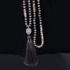 Kelitch 6MM Crystal AB Bead Long Necklace with Colored Tassel and Agate Pendant for Women's Strand Bracelet - Summer (Dark Gray)