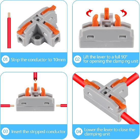 50PCS Lever Wire Connectors, T Shape Out Quick Wire Connectors, Electrical Lever Nuts Wire Connectors Push-in Conductor Terminal Block AWG 28-12