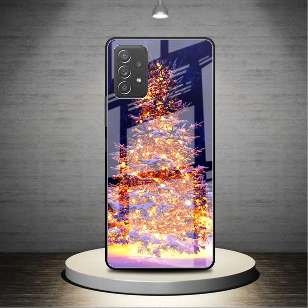 Merry Christmas Tree Deer Glass Case For Samsung Galaxy A52 A71 A50 A51 A70 A21s A31 A72 A10 A12 A30 A22 5G Phone Cover