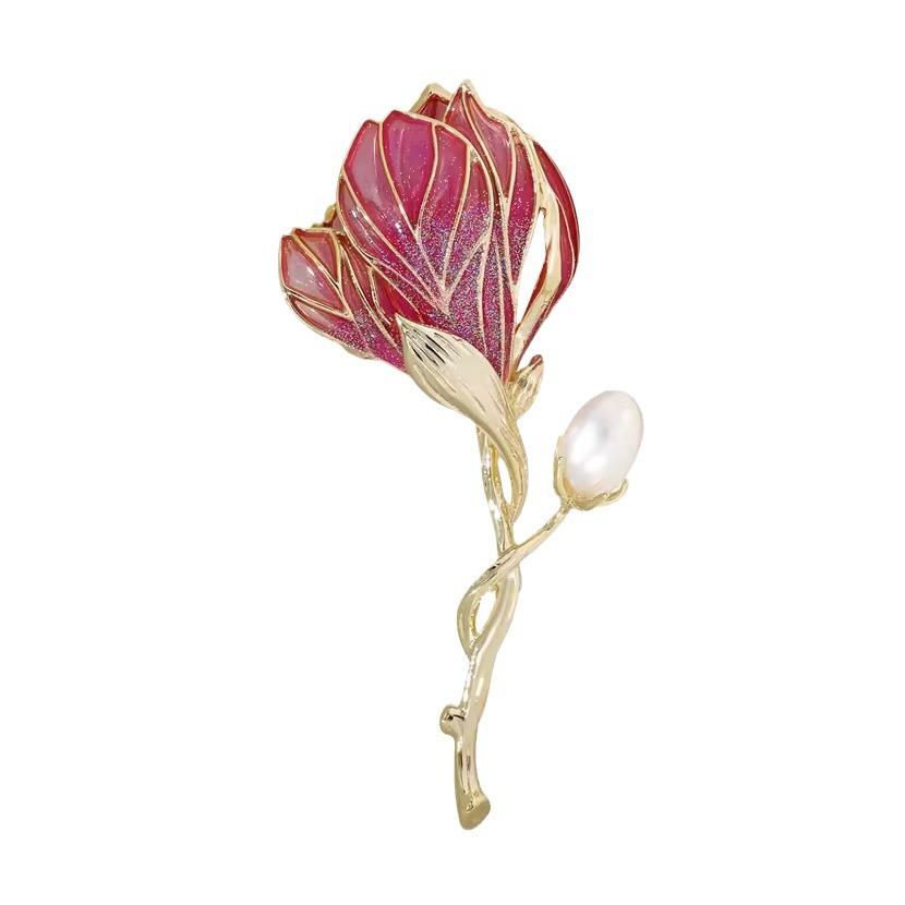 Bud Magnolia Brooch, High-End Feminine Exquisite Temperament, Pearl Brooch, Niche Design, Pin, Suit And Accessories