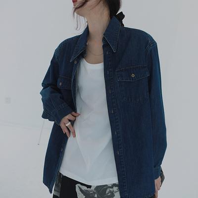 Vintage Hong Kong Style Denim Shirt Jacket Women's Spring and Autumn Stacked Tops Chic Jacket