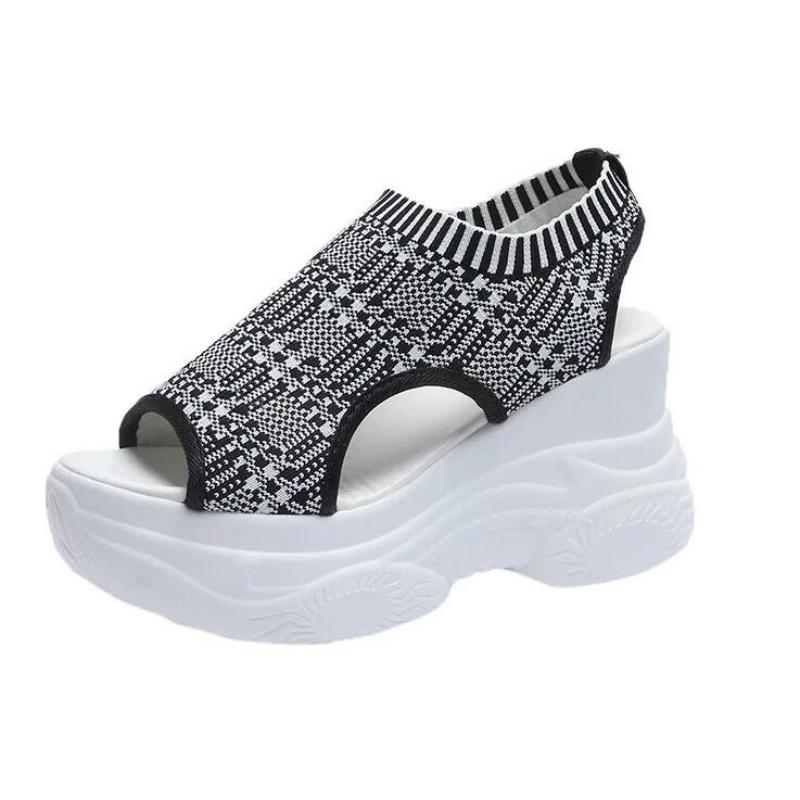 Women's Sandals Summer Wedge Heel Elastic Cloth Cover Foot Ladies Sandals Thick-soled Fashion Trifle Elevation Casual Shoes