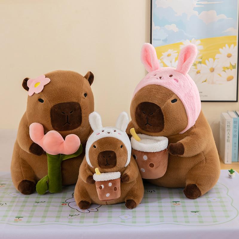 Milk tea cup red hat kapibara doll doll toast turtle backpack capybara ugly cute rag doll throw pillow