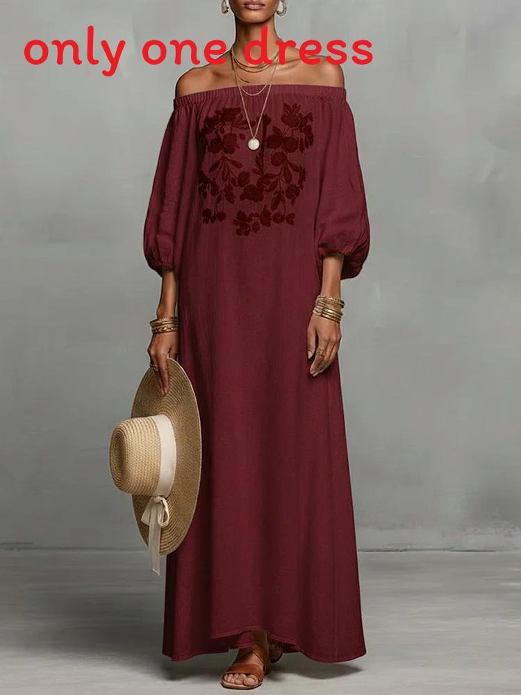 Elegant Floral Off Shoulder Maxi Dress With Embroidery For Casual Spring Occasion