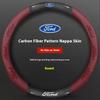 For Ford Mondeo Focus Raptor Puma Edge Explorer Ecosport Ranger F150 Kuga Car AntiSlip Carbon Fiber Leather Steering Wheel Cover UR1