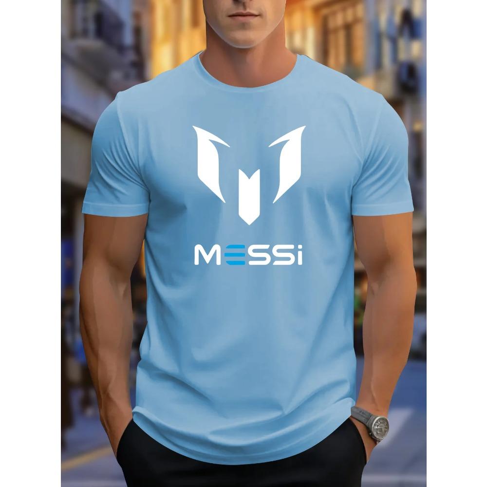 Letní novinka 2025 pánské tričko s potiskem Messi, s kulatým výstřihem, ležérní, módní a lehké polyesterové pánské tričko