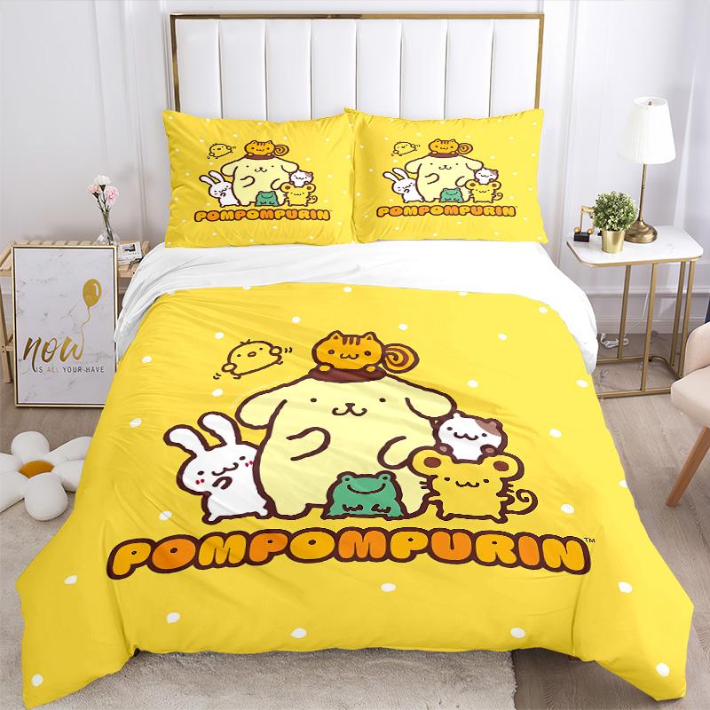 Pompom Purin Friends Print 3Pcs Bedding Setduvet Cover With 2 Bedropillowcase Home Birthday Gift