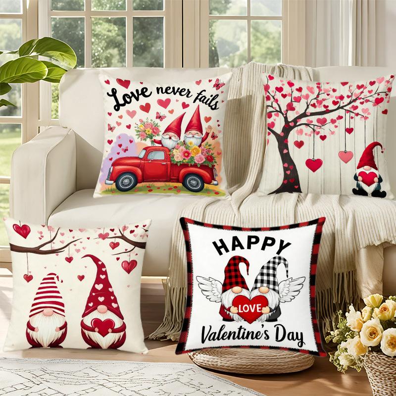 Valentine's Day Pillow Cover Festive Atmosphere Home Decoration Living Room Sofa Cushion Cover Linen Printed Love Tree