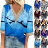 Women's Shirt Blouse Casual Loose Shirts 3/4 Sleeve Lace Trims Halloween Print V Neck Tops Print Tops T-shirts Tee