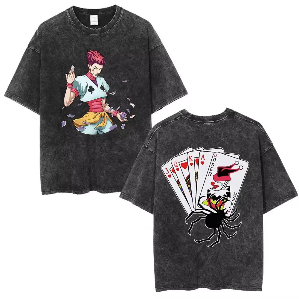 2026 Hot Sale Anime Hunter X Hunter Phantom Troupe Washed T-shirts Hisoka Graphic Print T Shirts Men Women Clothing Cotton Oversized Tee Short Sleeve