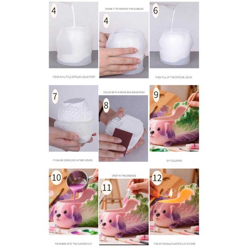 High Temperature Resistant Silicone Mould for Succulent Planter Cabbage Dog Flower Pots Mold Office Desk Ornament Mold