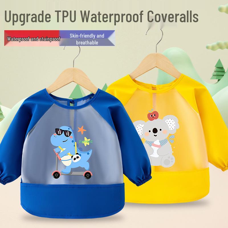 Waterproof Children's Long-Sleeve Coveralls - Anti-Stain Protective Bib Apron for Infants.