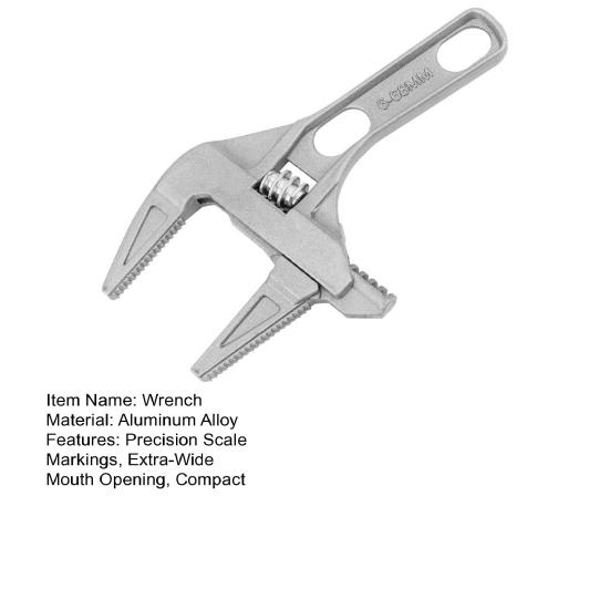 Adjustable Wrench Precision Scale Markings Extra-Wide 68mm Mouth Opening Compact Size Short Handle Wrench Home Repair Tool