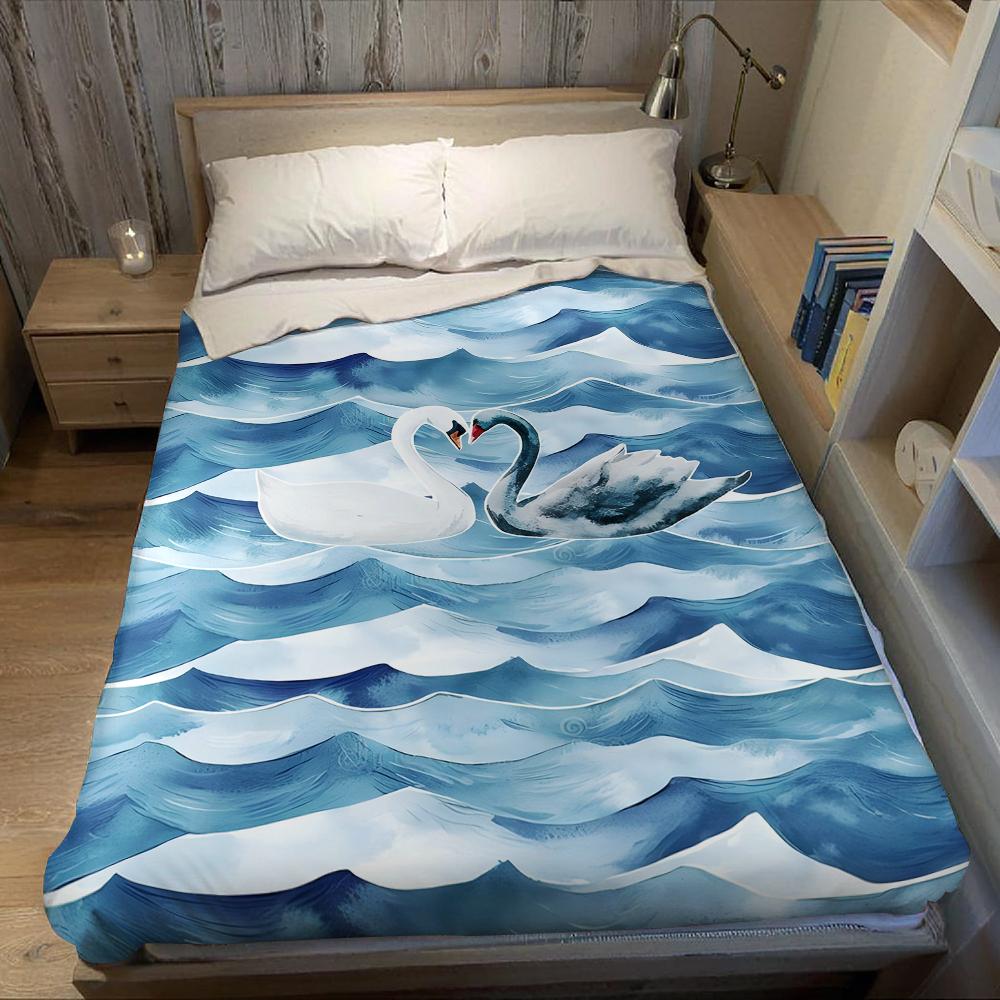 Swan Waves Flannel Blanket Warm Soft Halloween Christmas Couch Warm Cozy Decorative Decor Gift for All Season