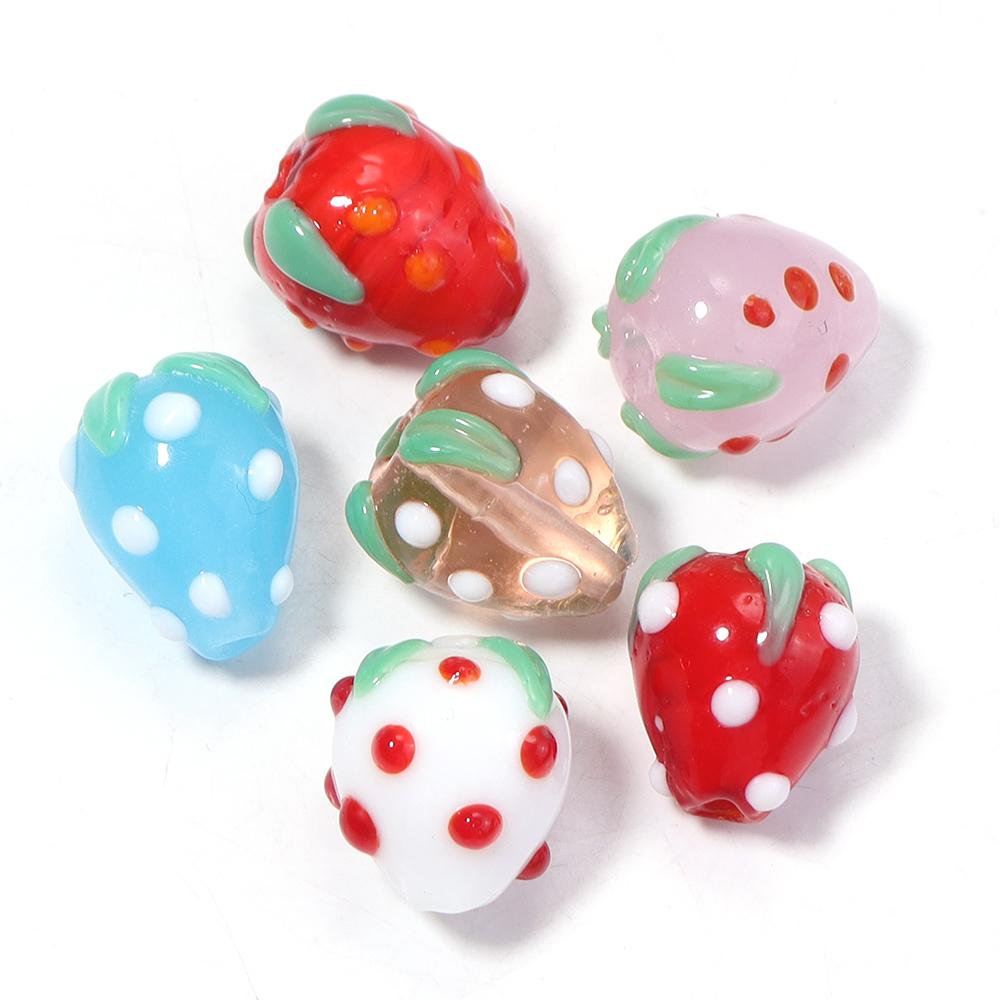 5pcs/lot Colored Strawberry Shaped Lampwork Beads Loose Spacer Glass Beads For DIY Charms Bracelet Earrings Jewelry Accessories