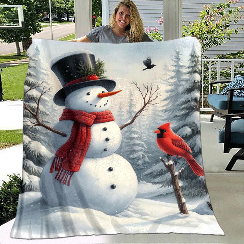 1pc Christmas Snowman Printing Lightweight Flannel Blanket, Comfortable and Warm Blanket, for Camping Sofa Bed and Couch Office, In All Seasons