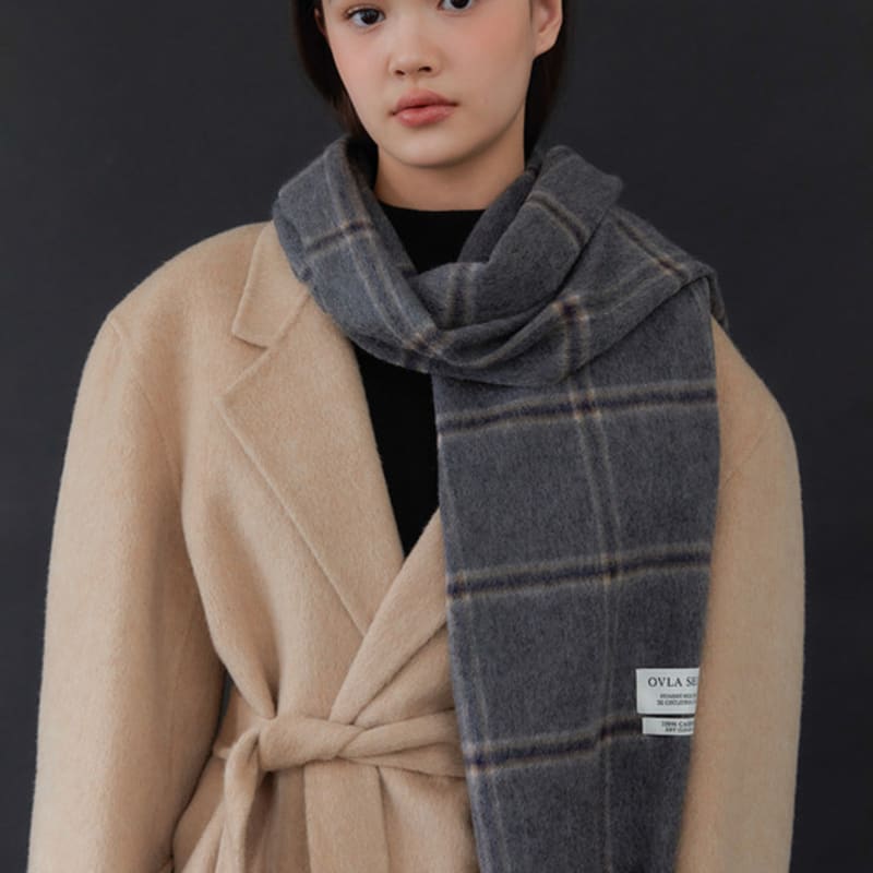

OVLA [100% cashmere] cashmere check muffler_2color MF002 grey check